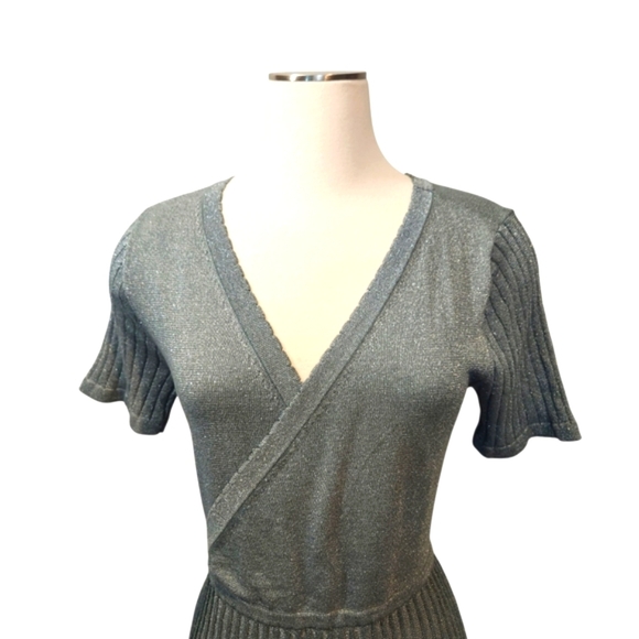 EUC SOFT SURROUNDINGS LUMINE SPARKLE SURPLICE SWEATER DRESS IN DUSTY AQUA SZ M - Picture 3 of 12